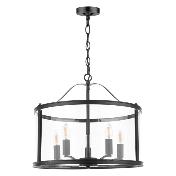 (image for) Laura Ashley Harrington 5 Light Pendant Matt Black and Glass